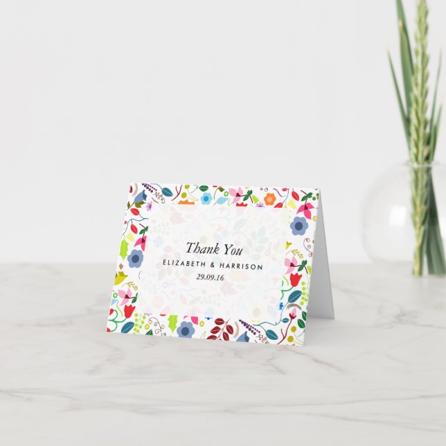 Modern Boho Chic Floral Wedding Thank You (Front)
