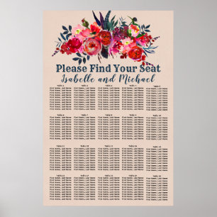 Modern Boho Chic Red Floral 20-Table Seating Chart