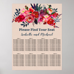 Modern Boho Chic Red Floral 8-Table Seating Chart