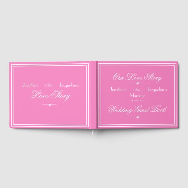 Modern Boho Chic Script Elegant Pink Girly Wedding Guest Book (Full)