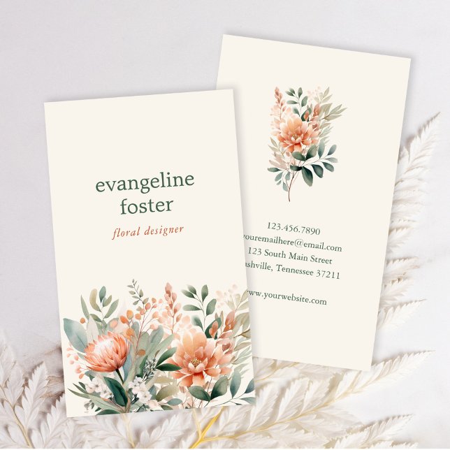 Modern Boho Chic Watercolor Floral Business Card (Creator Uploaded)