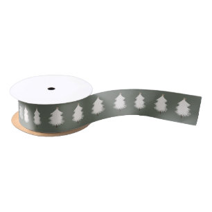 Modern Boho Christmas Beige And Green Tree Satin Ribbon