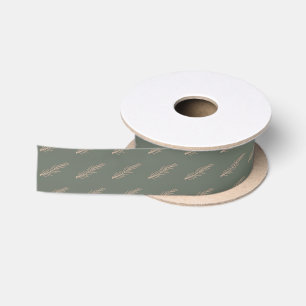 Modern Boho Christmas Green And Gold Pine Pattern Satin Ribbon