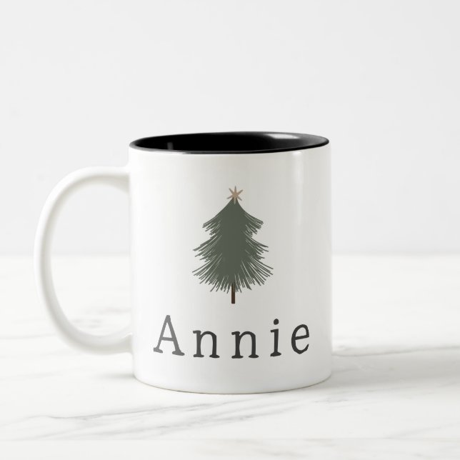 Modern Boho Christmas Tree With Name Coffee Mug (Left)