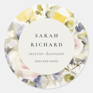 Modern Boho Colorful Vintage Rose Floral Business Classic Round Sticker