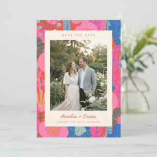 Modern Boho Colourful Red Floral Photo Wedding Save The Date