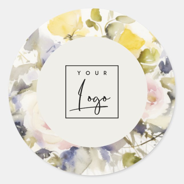 Modern Boho Colourful Rose Floral Logo Business Classic Round Sticker (Front)
