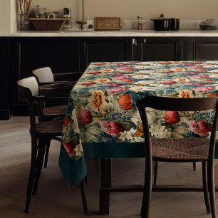 Modern Boho colourful wild flowers and butterflies Tablecloth