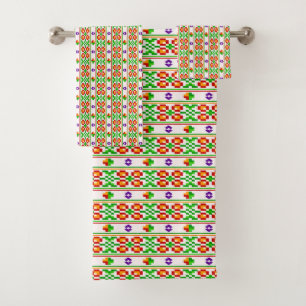 Modern Boho Cross Stitch Seamless Folk Pattern Bath Towel Set