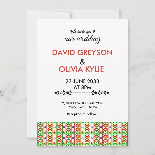 Modern Boho Cross Stitch Seamless Folk Pattern  Invitation (Back)