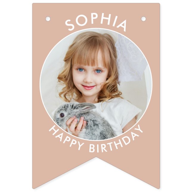 Modern Boho Custom birthday bunting with photos Bunting Flags (Fourth Flag)