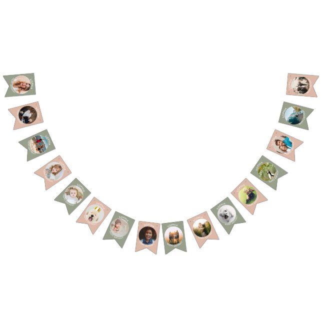 Modern Boho Custom birthday bunting with photos Flags (All)