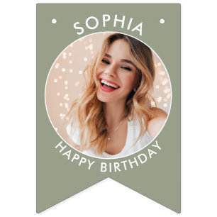 Modern Boho Custom birthday bunting with photos Flags