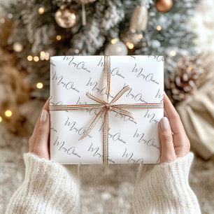 Modern Boho Customizable Script Text Christmas Wrapping Paper Sheet