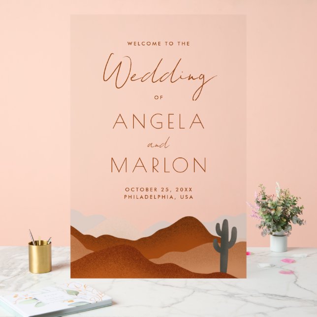 Modern Boho Desert Mountain Wedding Welcome Acrylic Sign (Wedding)