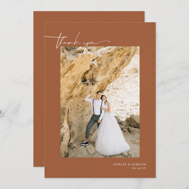 Modern Boho Desert | Simple Script Wedding  Thank  Thank You Card (Front/Back)