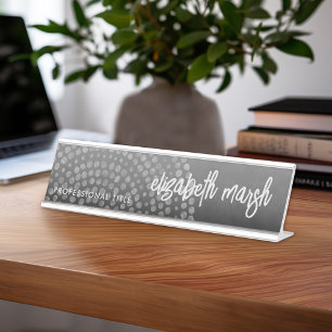 Modern Boho Dot Pattern with bounce script name Desk Name Plate