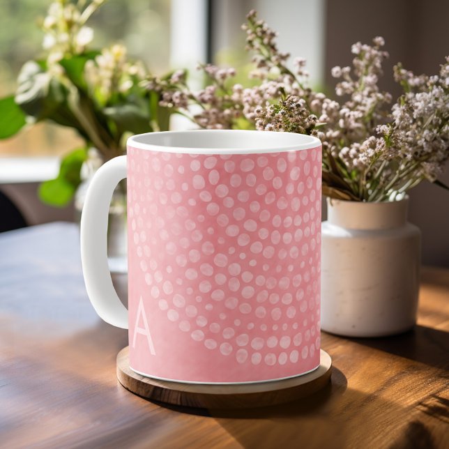 Modern Boho Dot Pattern with Monogram Coffee Mug (Personalized mug with monogram)