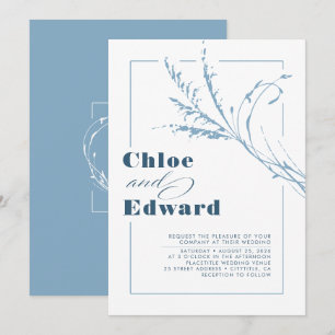 Modern Boho Dusty Blue and Navy Wedding Invitation