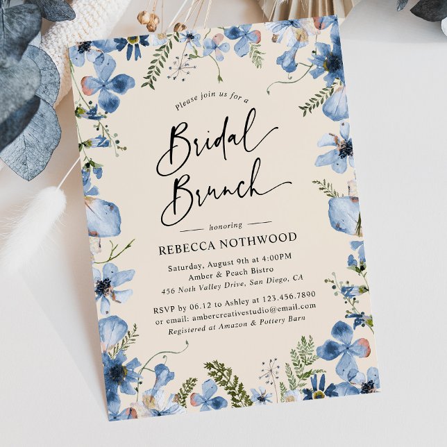 Modern Boho Dusty Blue Floral Bridal Brunch Shower Invitation (Creator Uploaded)