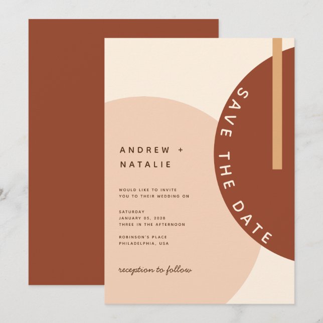 Modern Boho Earth-toned Abstract Circles Wedding S Save The Date (Front/Back)