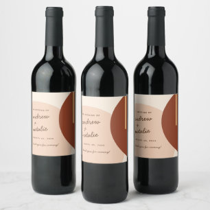 Modern Boho Earth-toned Abstract Circles Wedding Wine Label