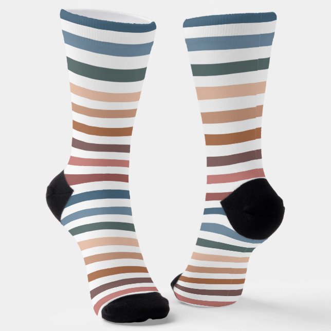 Modern Boho Earth Tones Striped Socks (Angled)
