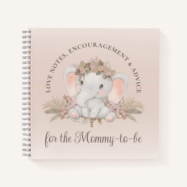 Modern Boho Elephant Gender Neutral Baby Shower Notebook (Front)
