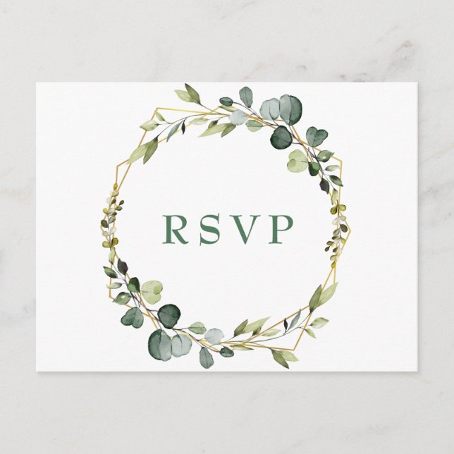 Modern Boho Eucalyptus Wreath Frame Wedding RSVP Postcard (Front)