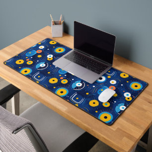 Modern BOHO Evil Eye Pattern Blue Desk Mat