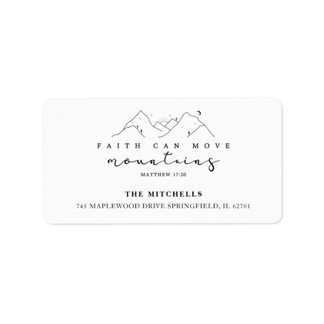 Modern Boho Faith Moves Mountains Religious Custom Label (Front)
