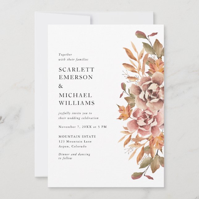 Modern Boho Fall Floral Wedding Invitation (Front)