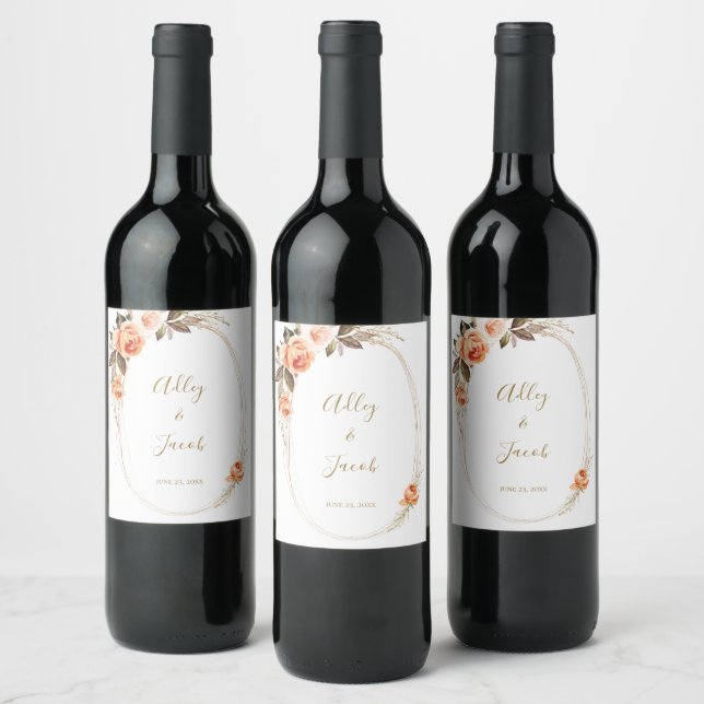 Modern Boho Fall Floral Wedding Wine Labels (Bottles)