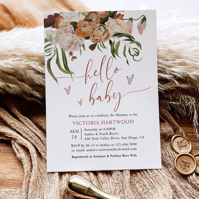 Modern Boho Fall Florals Baby Shower Invitation (Creator Uploaded)