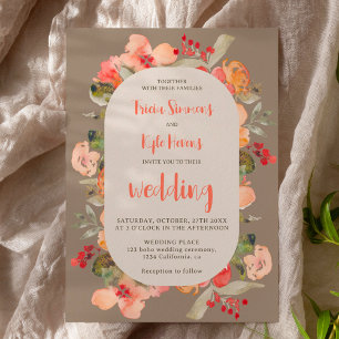 Modern Boho fall terracotta khaki floral wedding Invitation