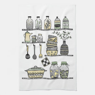 Modern Boho Farmhouse Kitchen Shelf Illustration  Towel