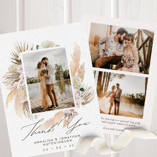 Modern Boho Floral 3 Photos Wedding Thank You Card