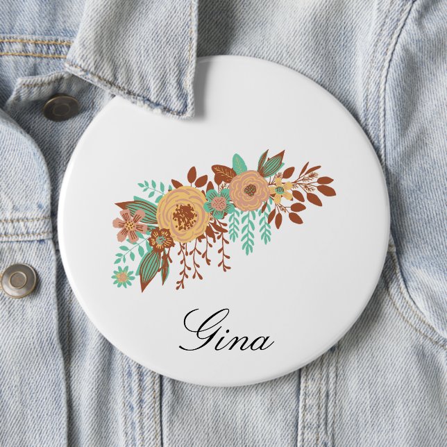  Modern Boho Floral  6 Inch Round Button (In Situ)