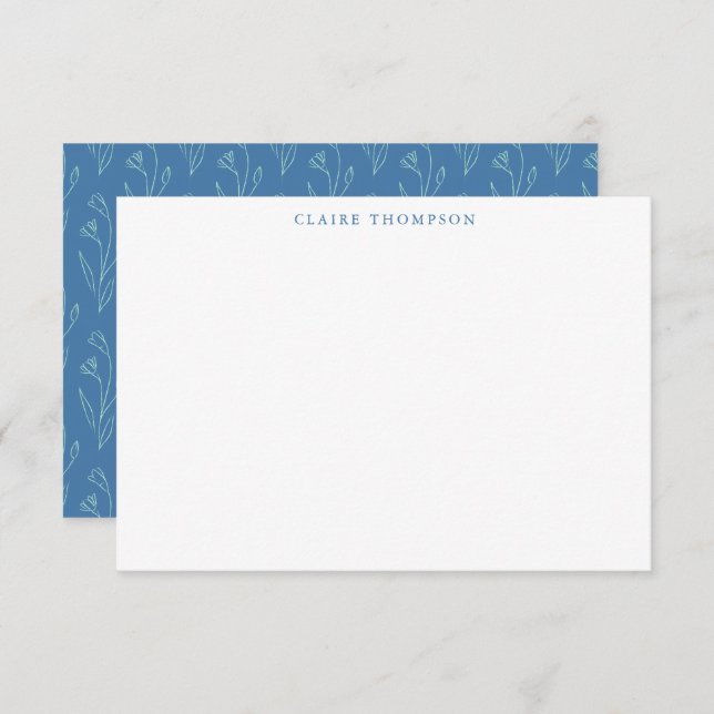 Modern Boho Floral Art Blue Personalized Name Card (Front/Back)