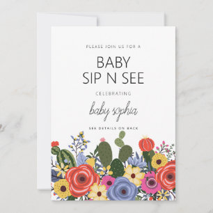 Modern Boho Floral Baby Sip And See Invitation