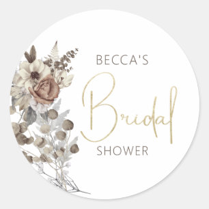 Modern Boho Floral Bridal Shower  Classic Round Sticker