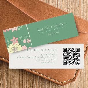 Modern Boho Floral Colorful QR Mini Business Card