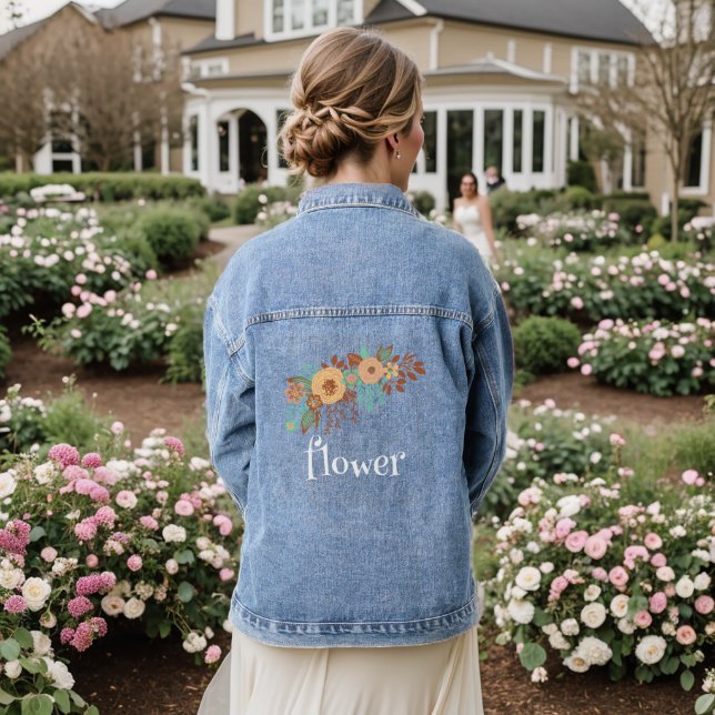  Modern Boho Floral  Denim Jacket (Wedding Back)