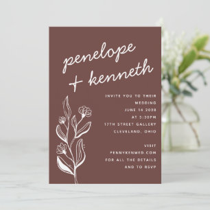 Modern Boho Floral Earthy Fall Brown Wedding Invitation