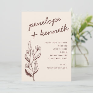 Modern Boho Floral Earthy Fall Rust Wedding Invitation