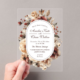 Modern Boho Floral Frame Wedding Acrylic Invitations