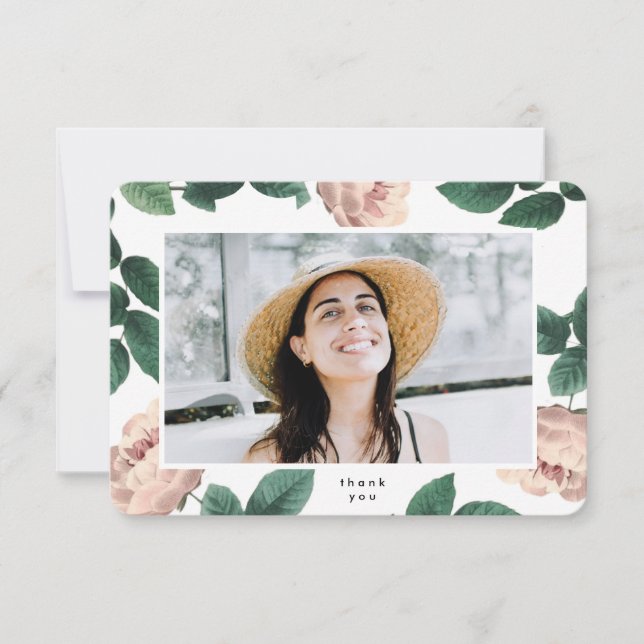 Modern Boho Floral Graduate Photo University Thank You Card (Front)