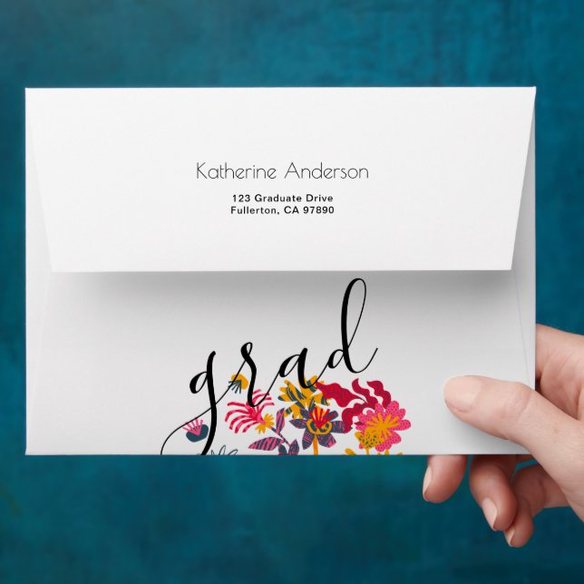 Modern Boho Floral Graduation Invitation White Envelope (Hand)