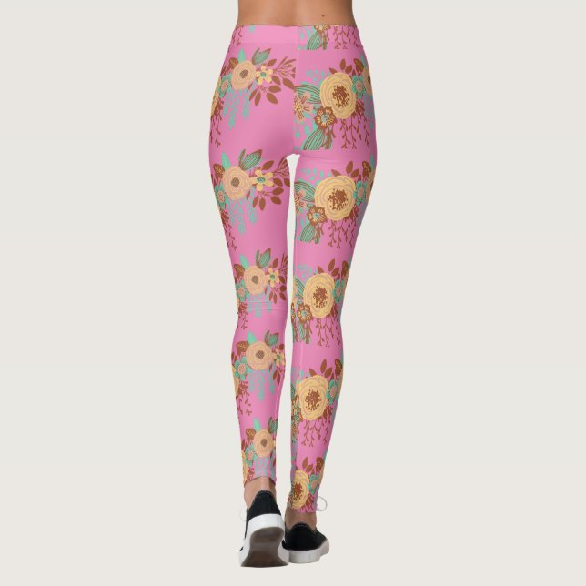 Modern Boho Floral Home Decor Leggings (Back)