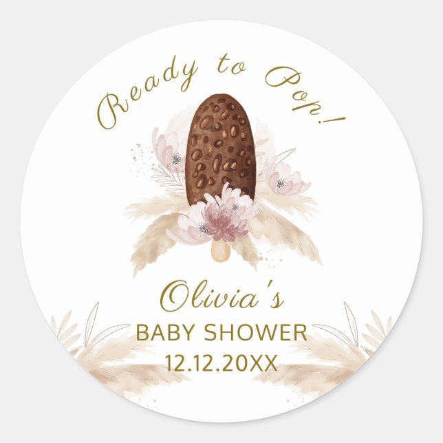 Modern Boho Floral Ice Cream Popcicle Baby Shower  Classic Round Sticker (Front)